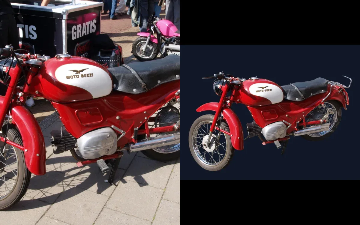 Before and after example of removing a motorcycle background