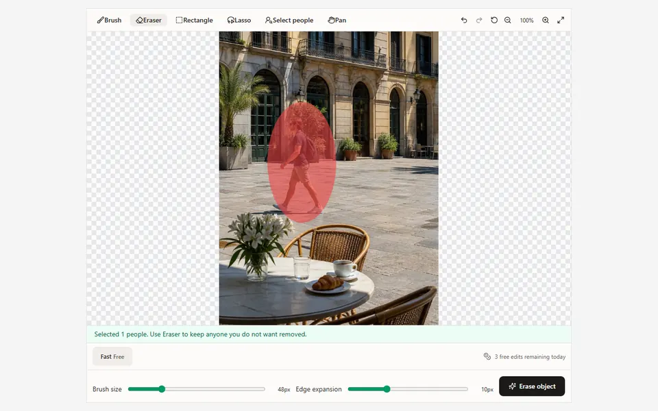 Auto People selection covering detected people in the editor